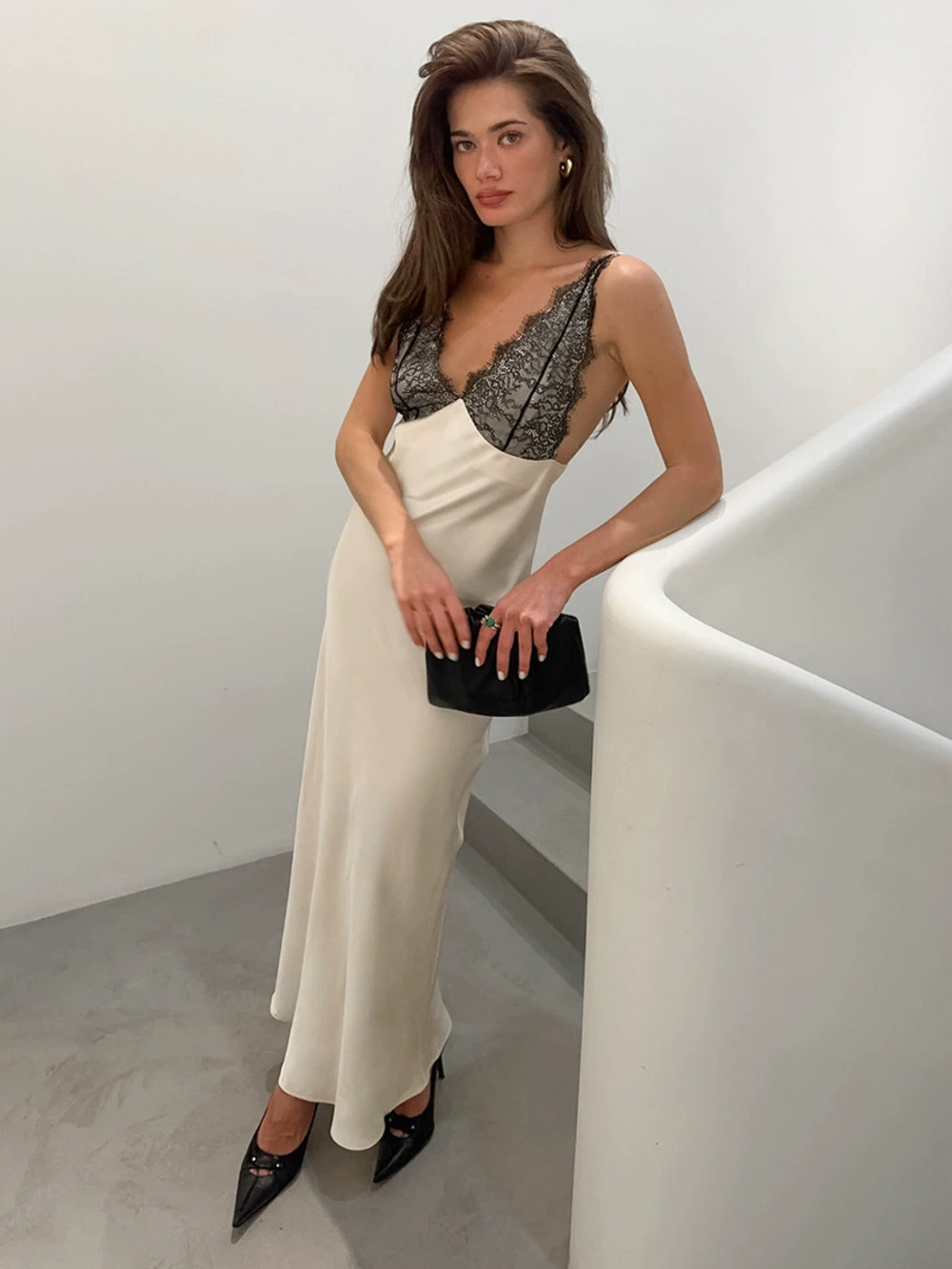 Zara Summer Lace Patchwork Satin Slip Dress Slim
